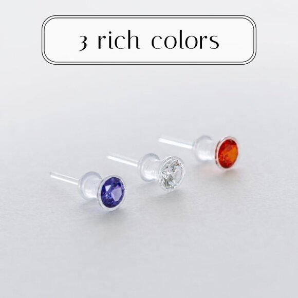 Medical Grade Plastic Earrings for Sensitive Ears, Hypoallergenic, Cubic Zirconi - Picture 8 of 9